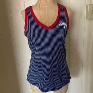 CHAMPION Women's sz M Navy Blue Tank Top Red Trim